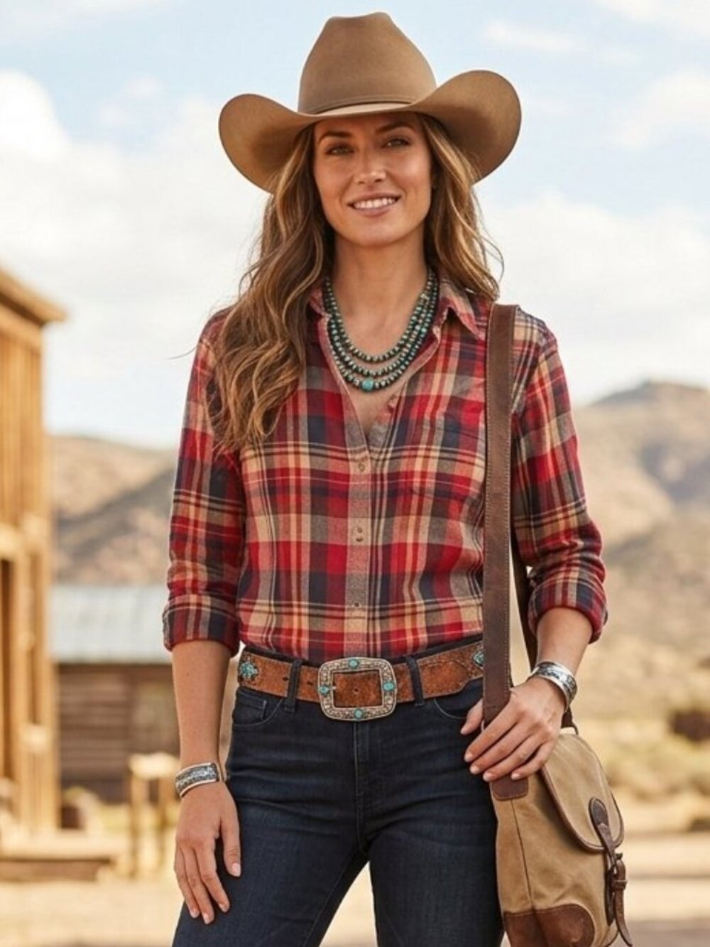 Ralph Lauren Plaid Button Up Shirt Long Tab Sleeve Western Autumn Colors Wm Sz S